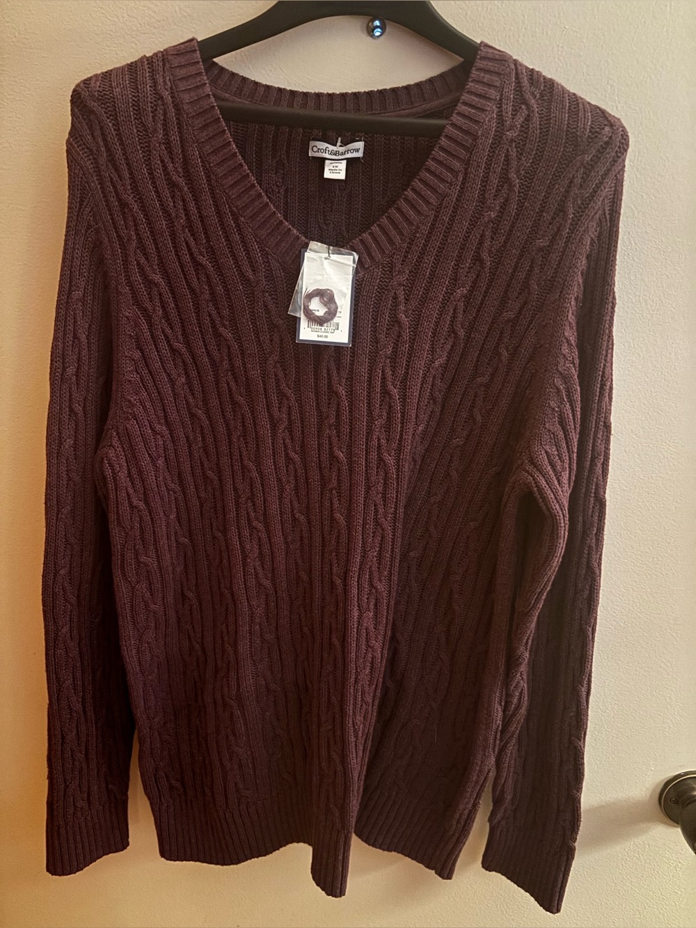 Croft & Barrow Cable Knit V-Neck Sweater - purple